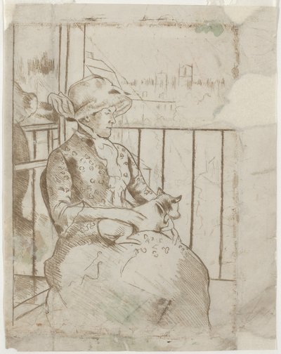 Susan auf einem Balkon mit einem Hund [verso] von Mary Cassatt