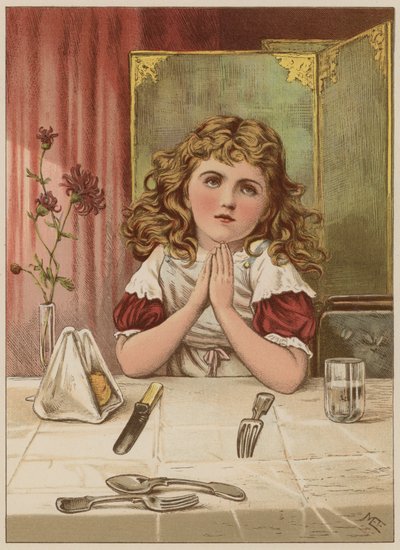 Mädchen spricht Tischgebet vor dem Essen von Mary Ellen Edwards