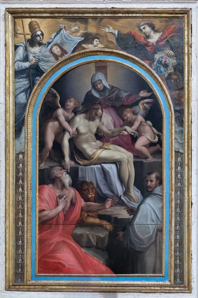 Abnahme mit den Heiligen Girolamo und Francesco von Maso da San Friano