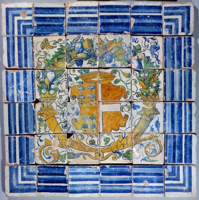 Pflaster mit Wappen von Madeleine de Savoie. Fayence von Masseot Abaquesne, 16. Jahrhundert von Masseot Abaquesne