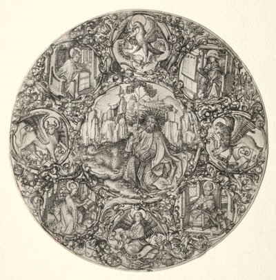 Johannes der Täufer umgeben von den Evangelisten und vier Vätern der lateinischen Kirche von Master ES