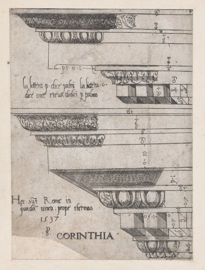 Speculum Romanae Magnificentiae: Korinthisches Gebälk, 1537 von Master PS