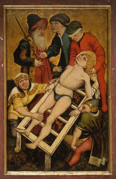 Das Martyrium des Heiligen Laurentius, Rückseite: Den Durstigen zu trinken geben von Master of Alkmaar
