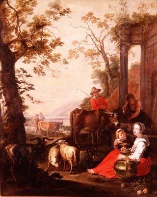 Bauern und Vieh bei einem klassischen Fundament von Master of Beguins