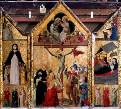 Triptychon mit der Kreuzigung als zentrales Panel, ca. 1333 von Master of Bologna