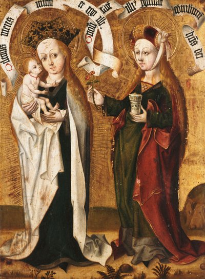 Die Jungfrau und das Kind mit der heiligen Maria Magdalena, die dem Kind eine Rose anbietet von Master of Liesborn
