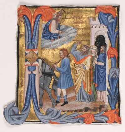 Ausschnitt aus einem Graduale: Initiale I mit Abreise des Tobias von "Master of Noah