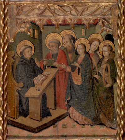Die Jungfrau Maria und die Heiligen Petrus, Paulus, Johannes der Evangelist und Katharina von Alexandria erscheinen dem Heiligen Martin von Master of Riglos