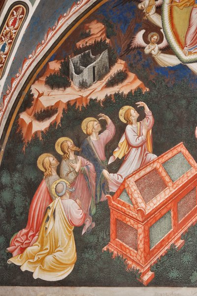 Mariä Himmelfahrt und die Jungfrau Maria, die den Gürtel oder heiligen Gürtel an St. Thomas übergibt (Detail der Apostel) von Master of Vignola