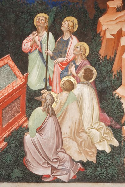 Mariä Himmelfahrt und die Jungfrau Maria, die den Gürtel oder heiligen Gürtel an St. Thomas übergibt (Detail der Apostel) von Master of Vignola