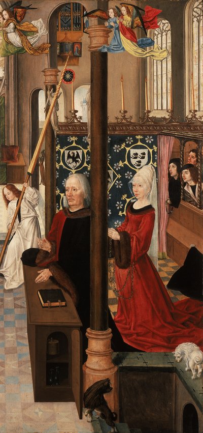 Kreuzigungsaltar: Hermann Rinck und Druitgen van Dalen und drei Söhne (Rückseite des rechten Flügels) von Master of the Aachen Altar