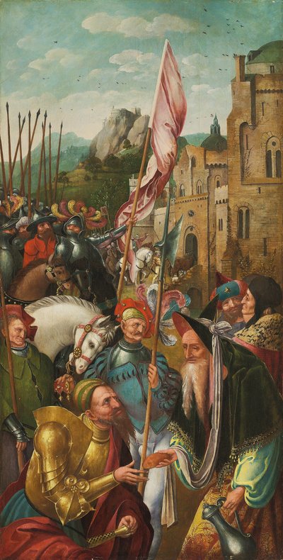 Der Flügel eines Altars: Das Treffen von Abraham und Melchisedek von Master of the Antwerp Adoration