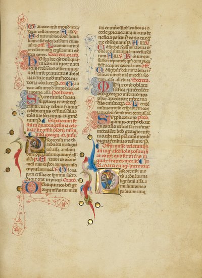 Initiale P: Heiliger Georg; Initiale P: Heiliger Markus von Master of the Brussels Initials