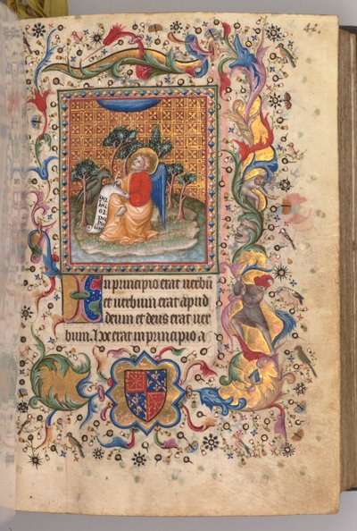 Stundenbuch von Karl dem Edlen, König von Navarra: fol.1r, St. Johannes der Evangelist von Master of the Brussels Initials and Associates