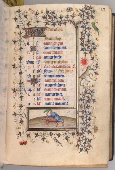 Stundenbuch von Karl dem Edlen, König von Navarra: fol. 12r, Dezember von Master of the Brussels Initials and Associates