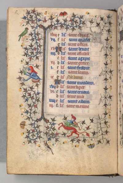 Stundenbuch von Karl dem Edlen, König von Navarra 1361-1425: fol. 3v, März, um 1405 von Master of the Brussels Initials and Associates