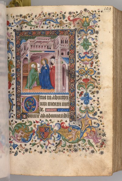 Stundenbuch von Karl dem Edlen, König von Navarra 1361-1425: fol. 55r, Die Heimsuchung Laudes, um 1405 von Master of the Brussels Initials and Associates