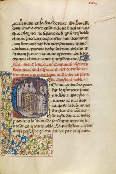 Initiale C: Der Kaiser von Konstantinopel, der den Körper des Heiligen Antonius einweiht von Master of the Brussels Romuléon