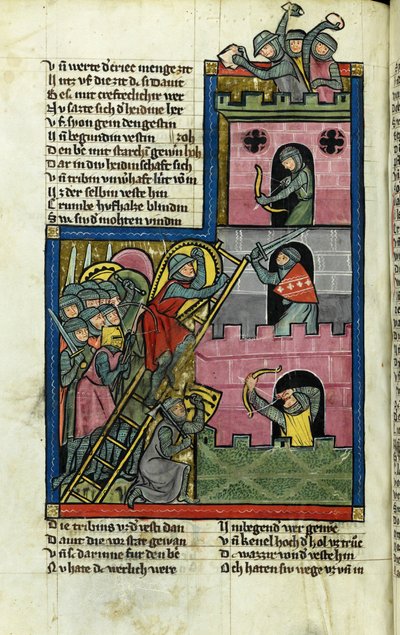Einnahme einer Burg in Jerusalem aus der Weltchronik von Rudolf von Ems von Master of the Chronicle of the