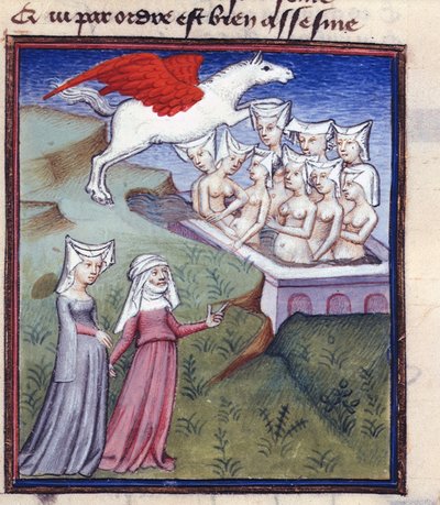 Neun Musen beim Baden, aus den gesammelten Werken von Christine de Pisan von Master of the Cité des Dames