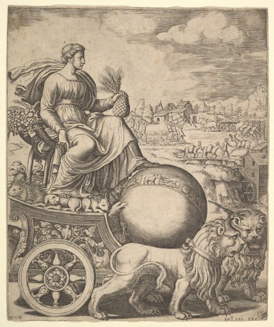 Kybele in ihrem von zwei Löwen gezogenen Wagen von Master of the Die