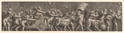 Friesanordnung, die den Triumph der Liebe darstellt, Amor in einem von Ziegen gezogenen Wagen von Master of the Die