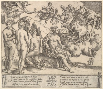 Jupiter stürzt aus einer von Pferden gezogenen Kutsche, Ganymed in Form eines Adlers, 1530-60 von Master of the Die