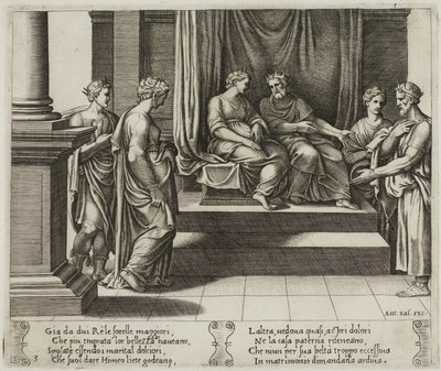 Die beiden Schwestern der Psyche werden mit Königen verheiratet; ...Psyche wird einem König vorgestellt von Master of the Die