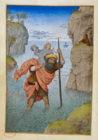 Der heilige Christophorus trägt das Christuskind. von Master of the Dresden Prayer Books