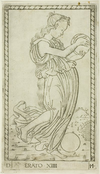 Erato, Platte vierzehn aus Apollo und die Musen von Master of the E Series Tarocchi