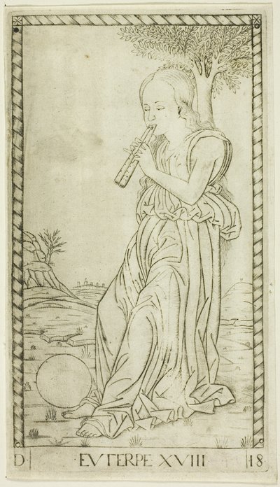 Euterpe, Platte achtzehn aus Apollo und die Musen von Master of the E Series Tarocchi