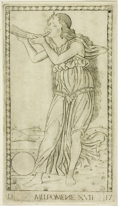 Melpomene, Platte siebzehn aus Apollo und die Musen von Master of the E Series Tarocchi