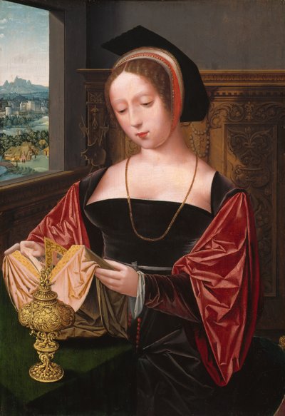 Eine Dame liest (Heilige Maria Magdalena) von Master of the Female Half Lengths