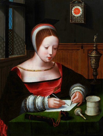 Maria Magdalena schreibt von Master of the Female Half Lengths
