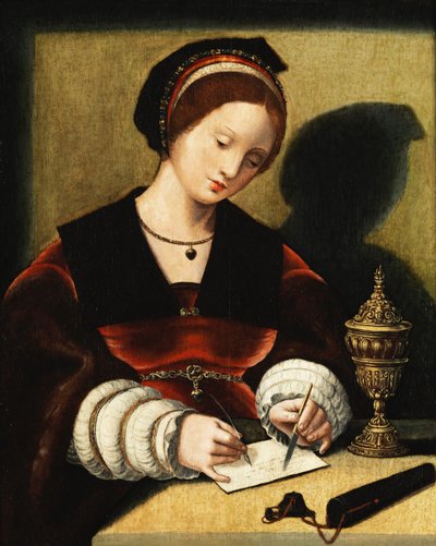 Schreibende Frau mit Prunkpokal von Master of the Female Half Lengths