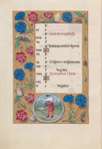 Stunden der Königin Isabella der Katholischen, Königin von Spanien: Fol. 11v, Oktober, ca. 1500 von Master of the First Prayerbook of Maximillian
