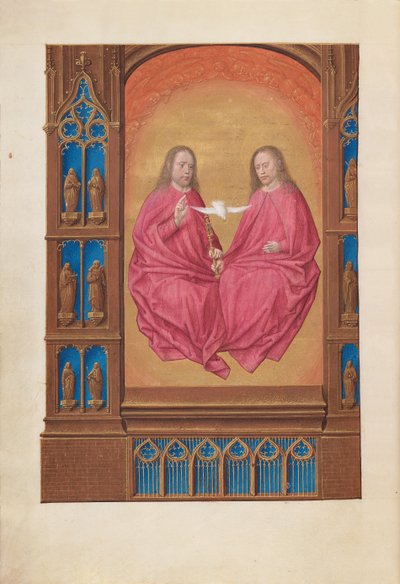 Stundenbuch der Königin Isabella der Katholischen, Königin von Spanien: Fol. 17v, Die Dreifaltigkeit, ca. 1500 von Master of the First Prayerbook of Maximillian