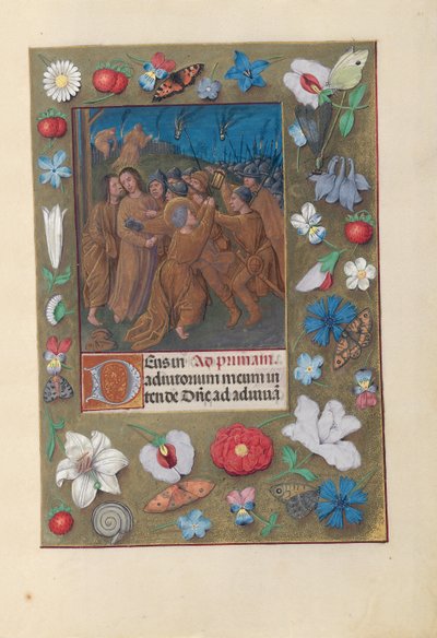 Stundenbuch der Königin Isabella der Katholischen, Königin von Spanien: Fol. 61r, Kuss des Judas, ca. 1500 von Master of the First Prayerbook of Maximillian