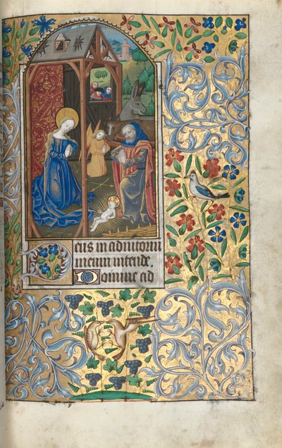Stundenbuch (Gebrauch von Rouen): Anbetung mit Hirten/Geburt Christi von Master of the Geneva Latini