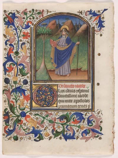 Blatt aus einem Stundenbuch: Heiliger Jakobus der Ältere von Master of the Gold Scrolls