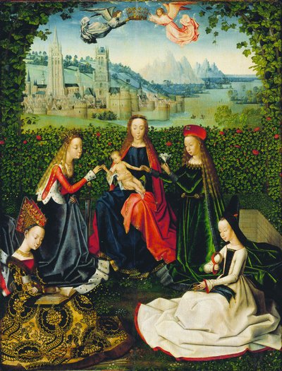 Die Jungfrau im Rosengarten von Master of the Legend of Saint Lucy