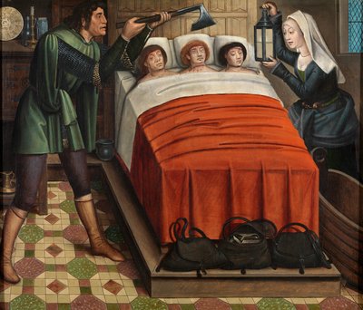 Der böse Metzger, vom Altarbild des Heiligen Nikolaus, ca. 1486-93 von Master of The Legend of St. Lucy