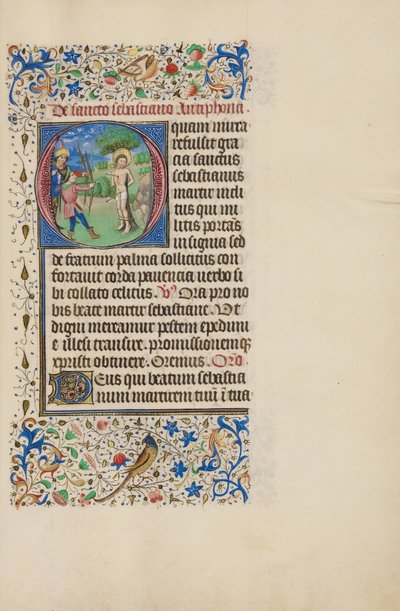 Initiale O: Das Martyrium des Heiligen Sebastian von Master of the Llangattock Hours