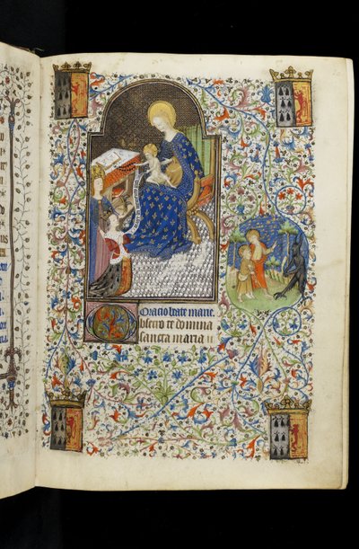 MS 62 f.20r, Die heilige Katharina stellt Isabel von Bretagne der Jungfrau und dem Kind vor, aus einem französischen Stundenbuch, geschrieben für Isabel Stuart, Ehefrau von Franz I., Herzog von Bretagne, ca. 1445-50 von Master of the Rohan Hours