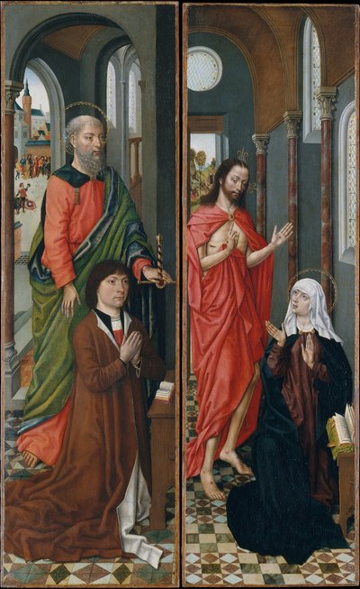 Heiliger Paulus mit Paolo Pagagnotti, Christus erscheint seiner Mutter, späte 1480er Jahre von Master of the Saint Ursula Legend