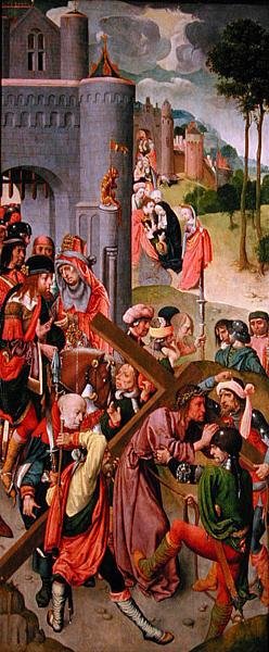 Christus trägt das Kreuz, Seitenflügel eines Triptychons, ca. 1490er von Master of the Virgo Inter Virgines