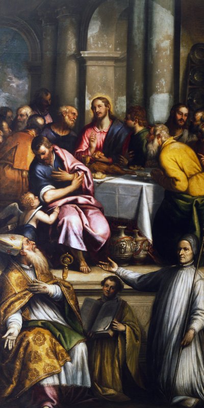 Das letzte Abendmahl mit dem heiligen Apollinaris und dem heiligen Lorenzo Giustiniani von Matteo Ingoli