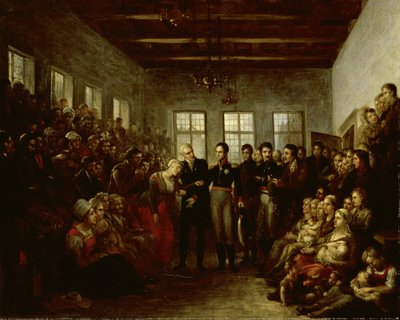 Der Prinz von Oranien besucht Flutopfer im Almoners-Waisenhaus, Amsterdam, am 14. Februar 1825 von Mattheus Ignatius van Bree