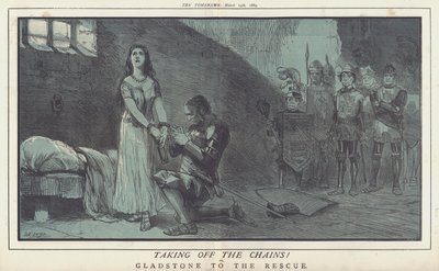 Die Ketten abnehmen! oder Gladstone zur Rettung (Farblithografie) von Matthew