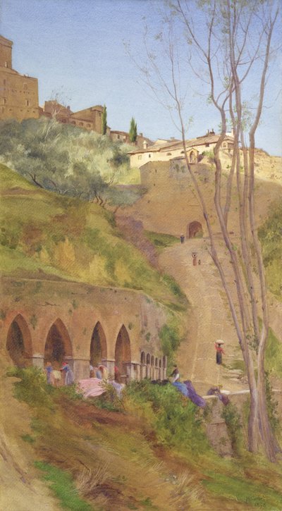 Wäscherin am Waschbrunnen, San Gimignano, Italien von Matthew Ridley Corbet